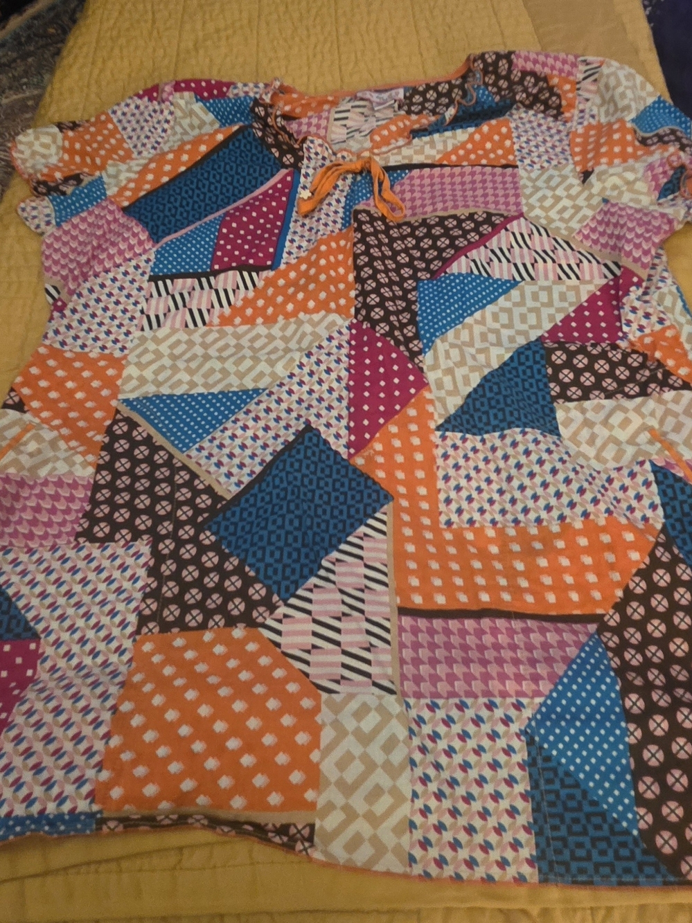 Koi By Cathy Peterson Multicolor Patchwork Print Scrub Top